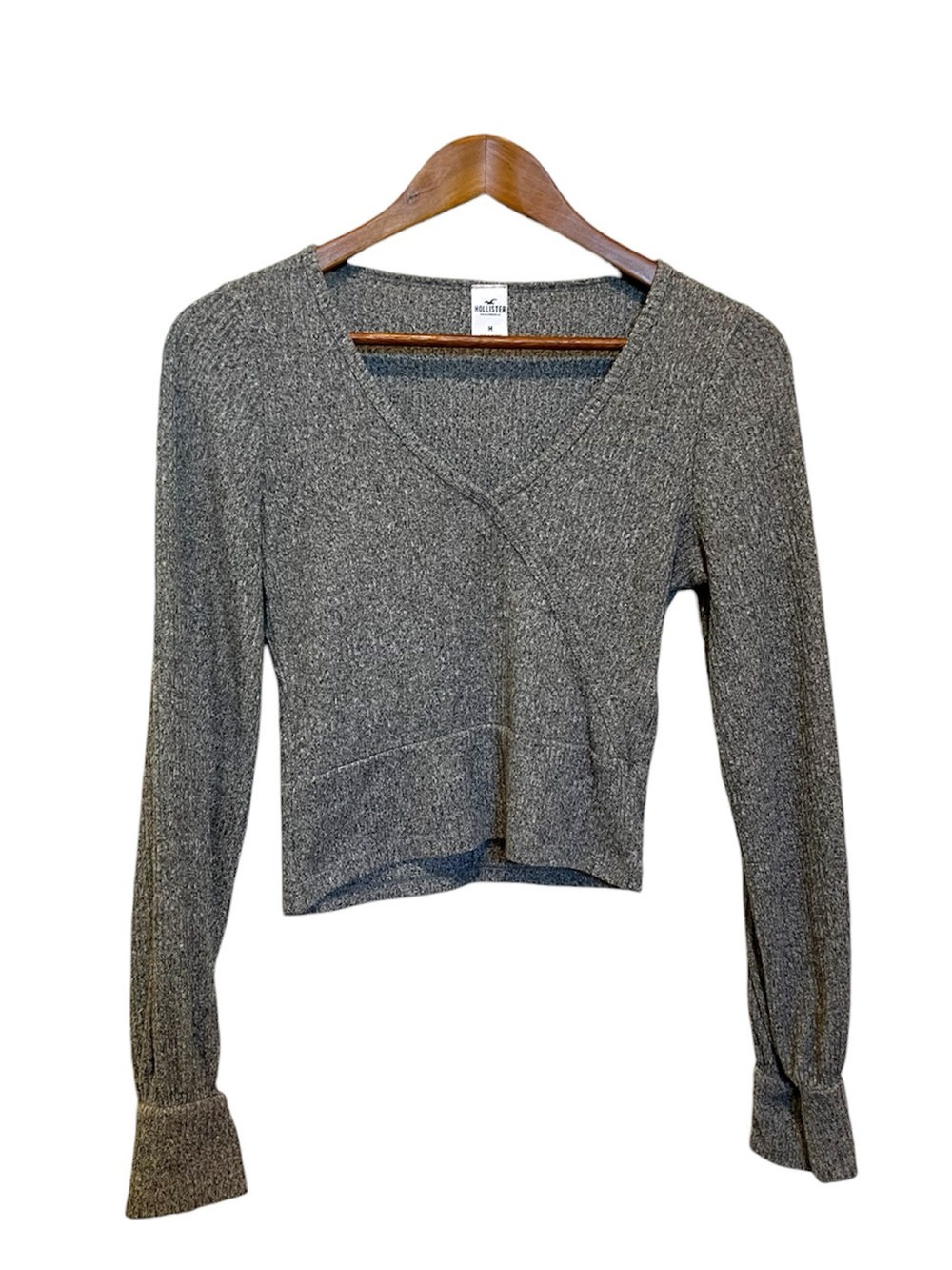 Hollister Top Faux Wrap Long Sleeve Size Medium Gray Cozy Comfy Lounge